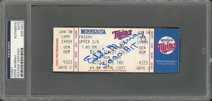 1995 Eddie Murray Autographed 3000th Hit Game Ticket - PSA/DNA AUTH
